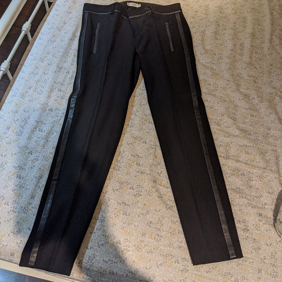 Vince Leather Trimmed Tuxedo Strip Wool Trousers 6 - Picture 2 of 7